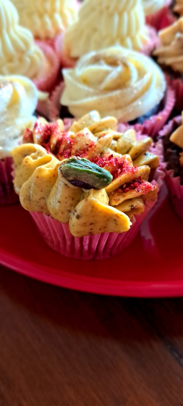 Pistachio and raspberry cupcake