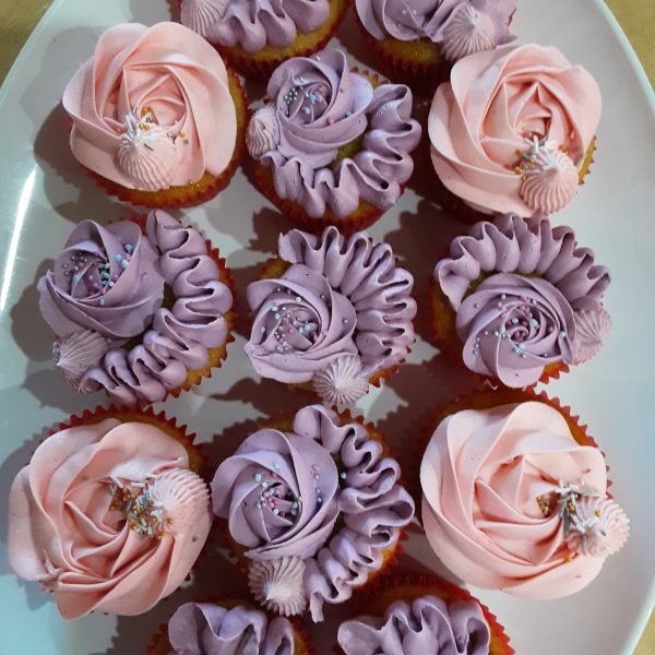 Cupcakes with pink and purple Buttercream frosting